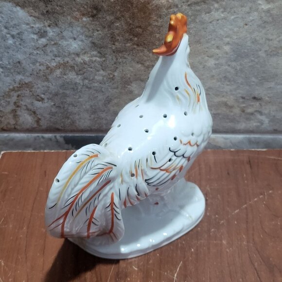 Vintage White Rooster Scented Sachet Potpourri Holder Ventilation Holes Top Deco - Picture 7 of 11